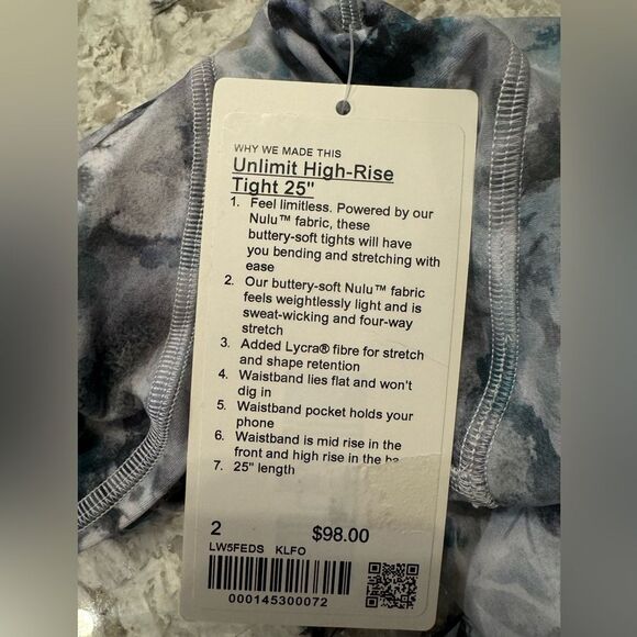 NWT LULULEMON Unlimit High Rise Tight KLFO Kaleidofloral Blue White Tie Dye 2 - Picture 5 of 5